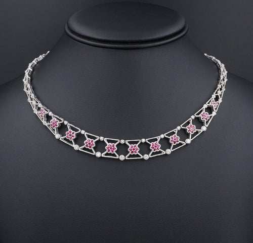 Vintage 14k White Gold Diamond Ruby Necklace 16