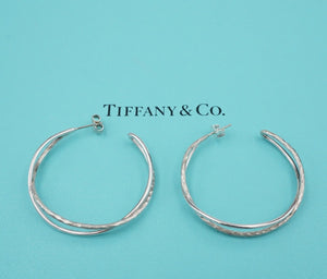 Tiffany Hammered Crossover Hoop Earrings Paloma Picasso Sterling Silver ES2517