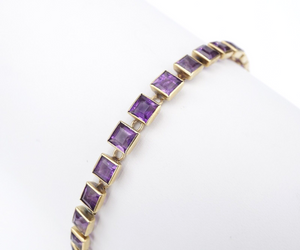 Antique Amethyst Tennis Bracelet 11ct 14k Yellow Gold 6.25" BG854