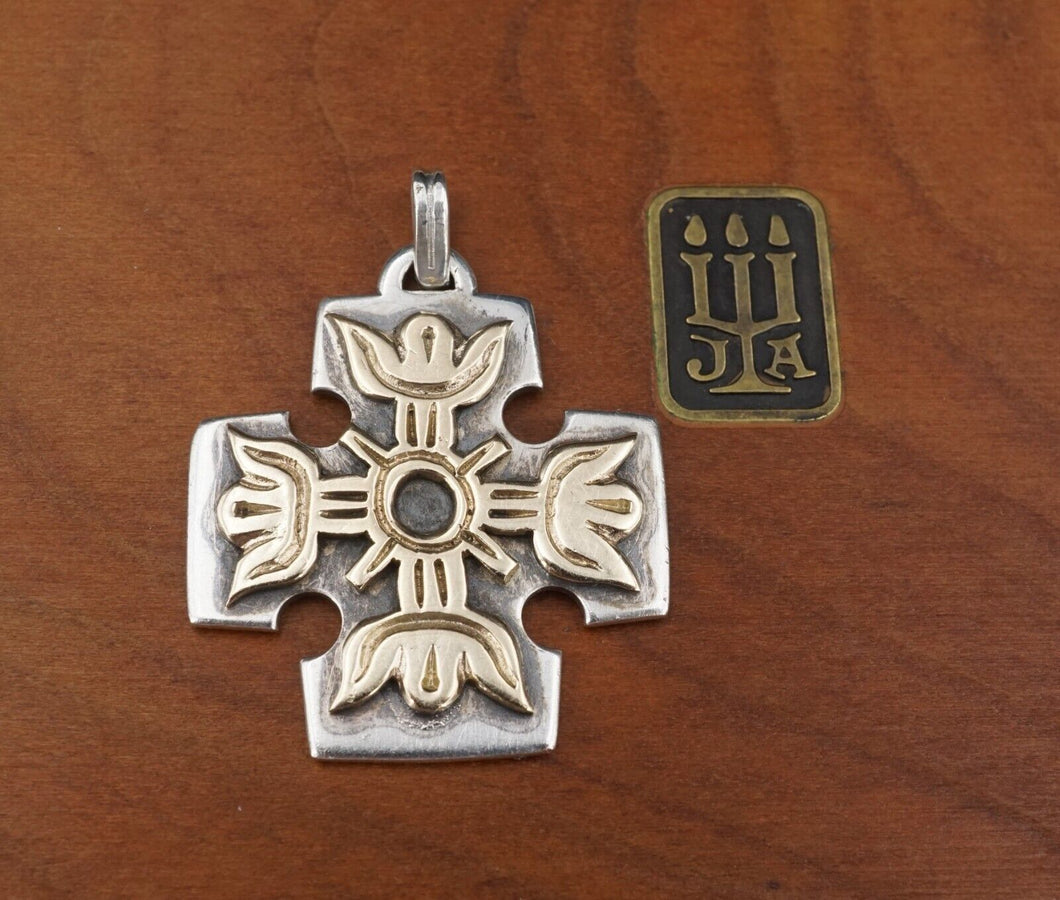 James Avery Square Cross Pendant Large Floral Sterling Silver 14k Retired PS2031