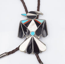 Zuni Inlay Bolo Tie Sterling Silver Thunderbird MOP Turquoise Artisan M1917