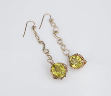 Prototype Jean Mahie 9k Yellow Gold Green Spinel Drop Hook Earrings 2.5" EG2145