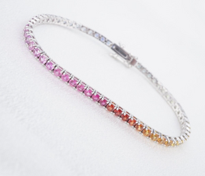 NEW 14k White Gold 7.5 ctw Natural Sapphire Rainbow Tennis Bracelet 7.5" BG894A