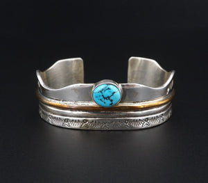Navajo Turquoise Cuff Bracelet Brass Sterling Silver Signed RL 6.75" BS2955