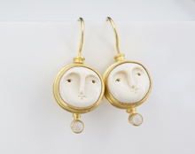 Carolyn Morris Bach 18k 22k Yellow Gold Goddess Moon Face Dangle Earrings EG2230