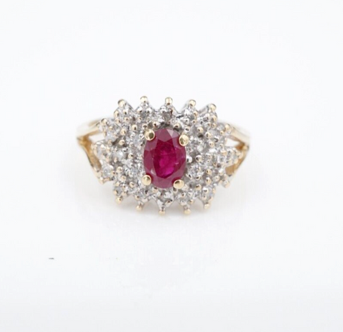 Vintage 10k Pave Diamond Ruby Ring Size 7 Yellow Gold Statement RG4338