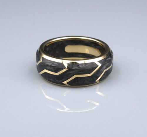 David Yurman 18k Forged Carbon Band Ring 8mm Yellow Gold Size 8 RG4384