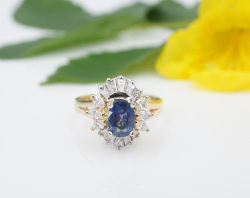 Vintage 1.5ct Natural Sapphire Diamond Ring 14k Yellow Gold Size 7.5 RG4164