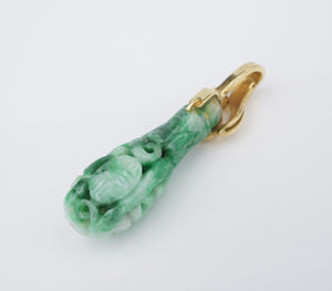 Vintage AJF 18k Gold Green Nephrite Carved Jade Diamond Pendant 1.6" PG1782