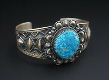 Navajo Derrick Gordon Turquoise Cuff Bracelet Sterling Silver 7" Signed BS2340