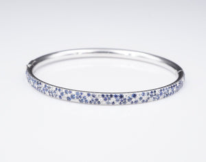 Tiffany & Co Pave Diamond Sapphire Metro Hinged Bangle Bracelet 18k 6.5" BG912