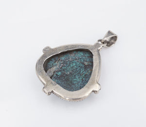 Sterling Silver Spiderweb Turquoise Pendant Statement Southwestern 1.75" PS2115