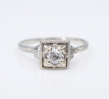 1930s 18k White Gold Old Euro Cut OEC Diamond Engagement Ring Size 8 RG4106