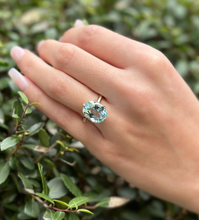 14K White Gold Natural Aquamarine 6.5ct Cocktail Candy Ring Size 7.25 RG4039