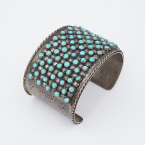 Zuni Petit Point Bracelet Turquoise Wide Cuff Sterling Silver Vintage BS2900