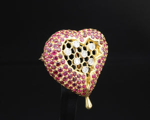 Henryk Kaston for Salvador Dalí Ruby and Diamond Honeycomb Heart Brooch PG1717