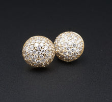 NWT 14k Yellow Gold 2.7ctw Natural Pave Diamond Dome Stud Earrings 13mm CO886