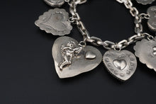 Joan Slifka Sterling Silver Reversible 9 Heart Charm Bracelet 6.5" BS2960