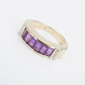 14K Yellow Gold Ring Amethyst Diamond Band Size 6 February Birthstone RG4030