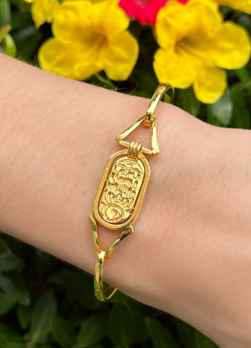 Vintage 14k Bracelet Egyptian Revival Scarab Yellow Gold Hook-On MMA 7
