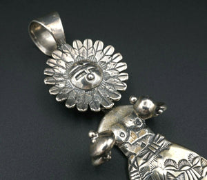 Ted Silversmith Navajo Sterling Silver Sun Kachina Shaman Pendant 3.5" PS1813