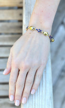 Vintage 2-Tone 18k Gold Lapis Inlay Scarab Ankh Bracelet 7.75" BG511