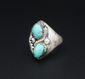 Navajo Artisan Signed Padilla Sterling Silver Turquoise Ring Size 10.5 RS3348