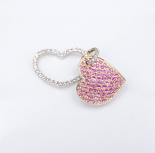 18k 2 Tone Gold Diamond Pendant Heart Pink Sapphire White Yellow 1" PG1897