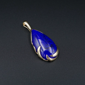 Lapis Lazuli 14k Pendant Enhancer Yellow Gold 2.4" Drop Natural PG1892