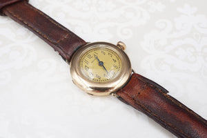 1902 Antique Waltham 10k Gold Watch Leather Strap 28mm Mechanical Relic W849