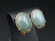 Mings Vintage 14k Yellow Gold Green Nephrite Jade Earrings Clip-on 3/4" EG1883