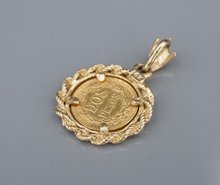 Vintage 1945 2 Pesos Gold Coin 14k Charm Pendant Yellow Gold 0.9" Mexico PG1911