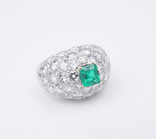 18k Pave Diamond Emerald Dome Ring Platinum 4ctw Sz 7 French Statement RG4192