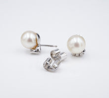 18k White Gold Pearl Diamond Stud Earrings 9.5mm Gift EG2277