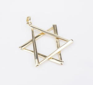 Vintage 14k Yellow Gold Star of David Pendant Large 1.6" PG1852