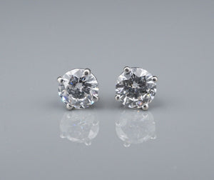 14k White Gold 1.25 carat Natural Round Brilliant Diamond Stud Earrings EG2454