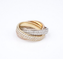 Tricolor Pave Diamond Eternity 3 Band Rolling Ring Gold Sz 8 4mm 3ct RG4270