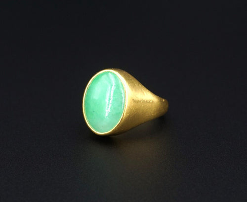 Pure Yellow Gold Nephrite Jade Cabochon Statement Ring Size 7 Vintage 24k RG4015