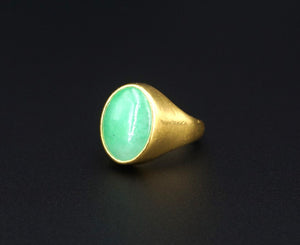 Pure Yellow Gold Nephrite Jade Cabochon Statement Ring Size 7 Vintage 24k RG4015