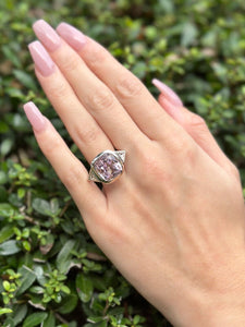 10ct Kunzite Diamond Cocktail Ring 14k White Gold Statement Size 7.75 RG3961