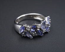 14k White Gold 2 ctw Tanzanite Diamond Spray Stacker Band Ring Size 7.75 RG2449