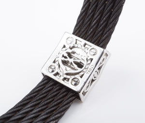 Charriol 18k Gold Celtic Noir Diamond Bracelet 6.5" Black Cable 15mm 5 Row BG878