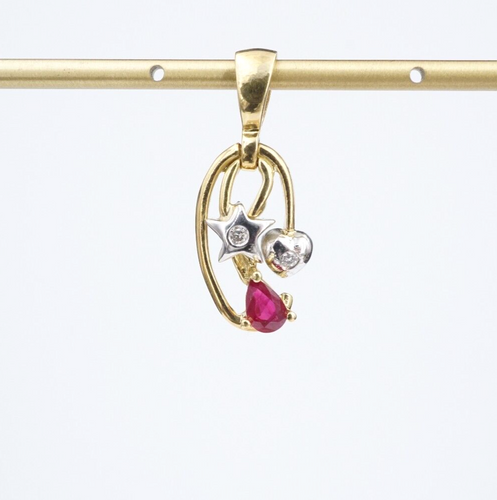 Vintage 18k Ruby White Diamond Pendant Yellow Gold 1