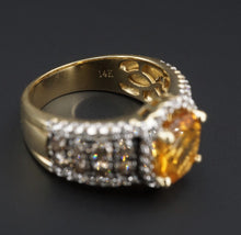 LeVian 14k Gold Citrine Champagne Vanilla Diamond Halo Ring Size 7 RG3638