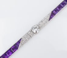 Art Deco Platinum Amethyst OEC Diamond Tennis Bracelet 17.5ctw 6.5" BG865