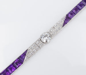 Art Deco Platinum Amethyst OEC Diamond Tennis Bracelet 17.5ctw 6.5" BG865