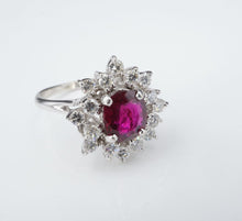 14k White Gold Cushion Ruby Diamond Floral Halo Ring Size 6.5 RG3653