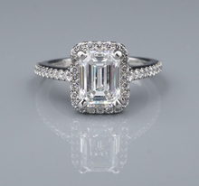 1.7ct Emerald Cut Diamond Halo Engagement Ring Size 5 Platinum D VS2 GIA CO1185