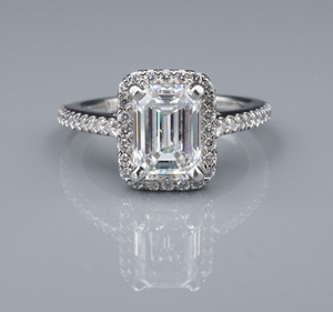 1.7ct Emerald Cut Diamond Halo Engagement Ring Size 5 Platinum D VS2 GIA CO1185