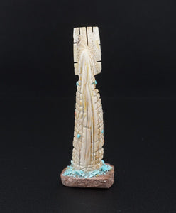 Zuni Carved Antler Corn Maiden Fetish Turquoise Coral Onyx 3" Signed M1822